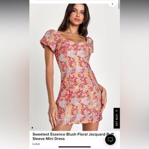 Sweetest Essence Blush Floral Jacquard Puff Sleeve Mini Dress